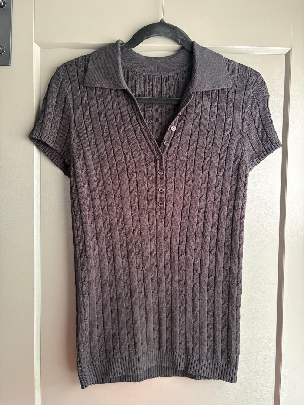 Cable-Knit Sweater Polo in Black